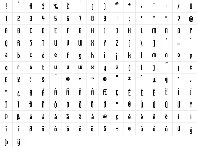 Lady Ice Bold  glyph index