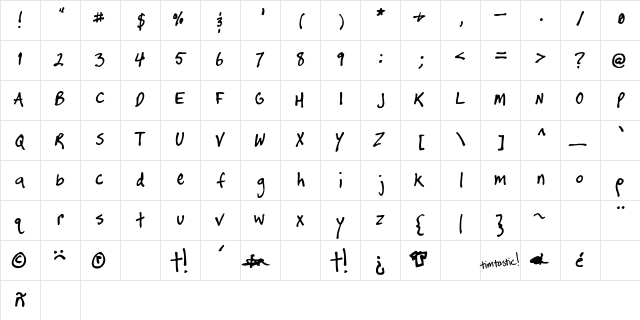 timtastic! Regular  glyph index
