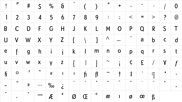 DundeeMedCond Regular  glyph index