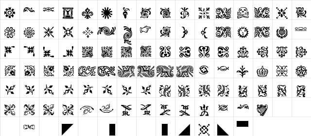 FCaslon Ornaments ITC Regular  glyph index