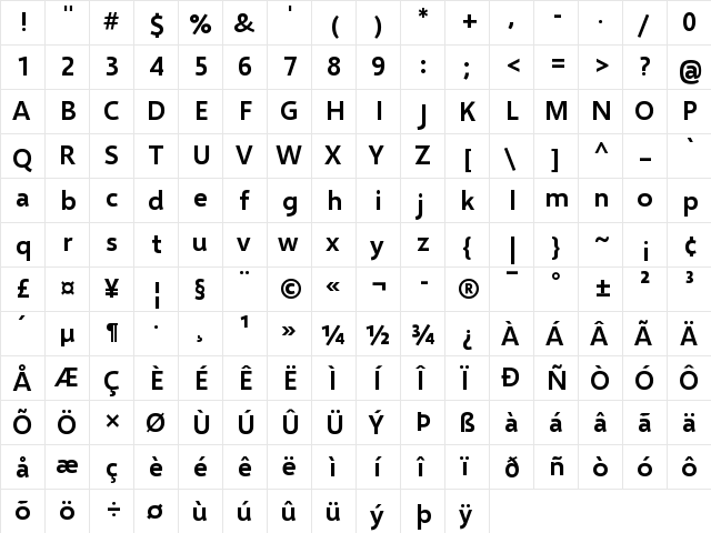 Selawik Semibold  glyph index