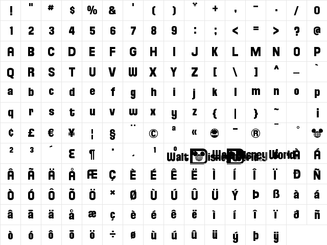 Florida Project Phase One Regular  glyph index