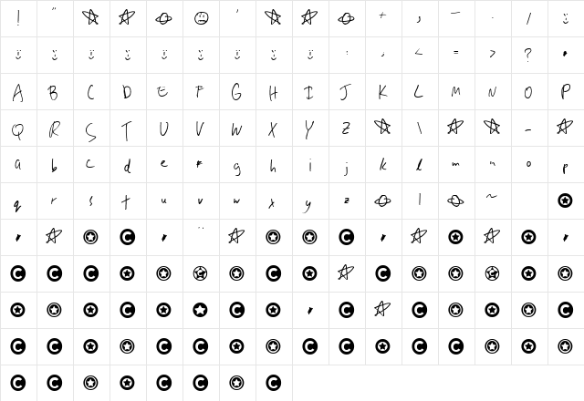 Joefolk Regular  glyph index