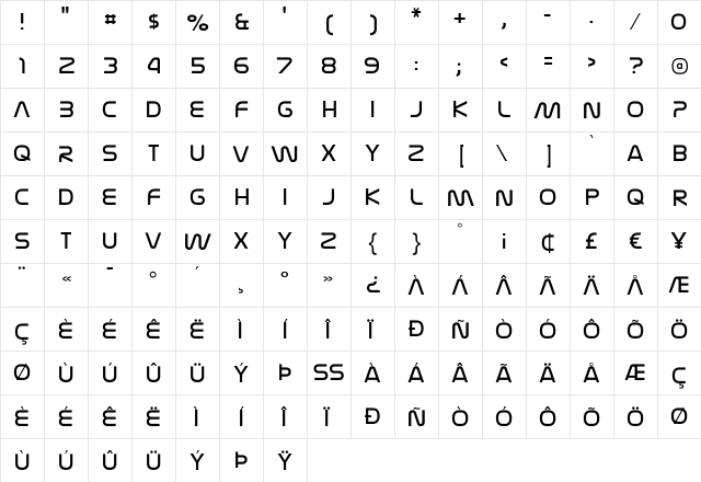 Nasalization Light Regular  glyph index