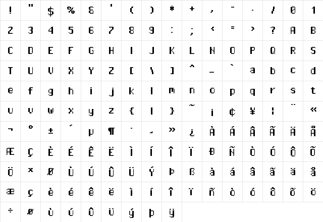Pixel Operator HB Regular  glyph index
