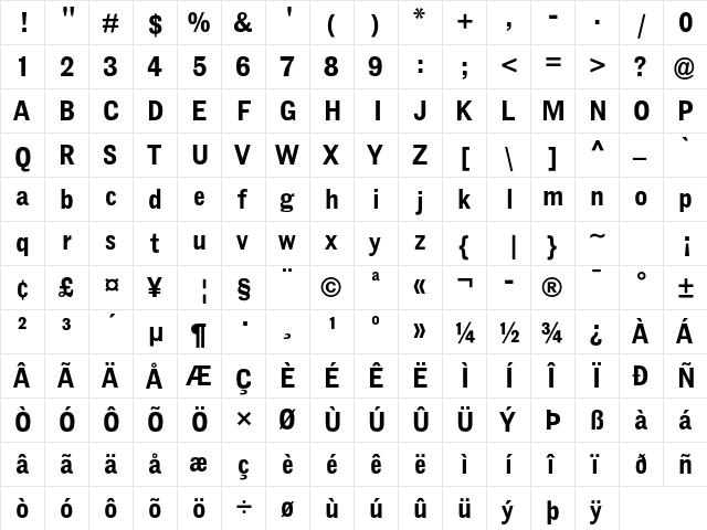 Grotesque Disp MT Std Regular  glyph index