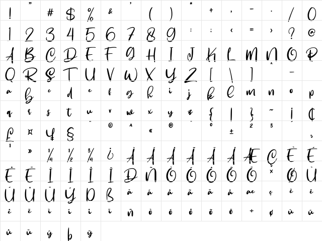 Smackover Regular  glyph index