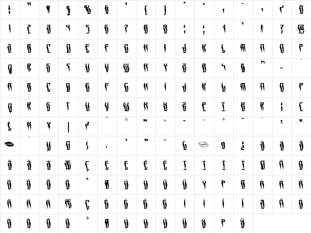 Swordtooth Warped Regular  glyph index