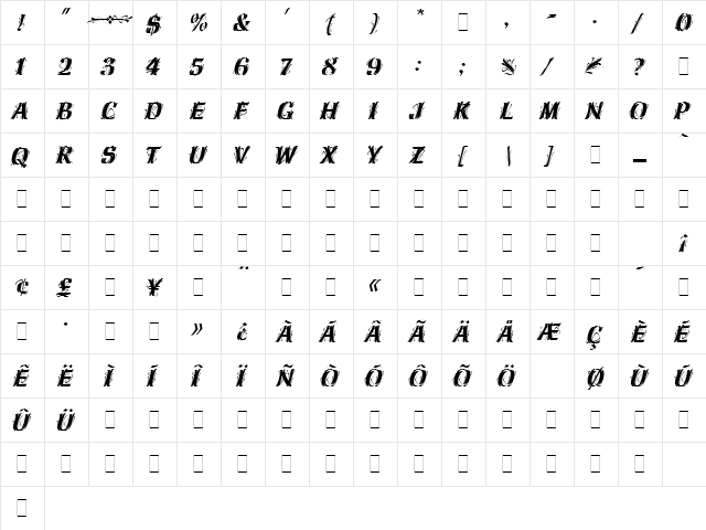 Hazel LET Plain  glyph index