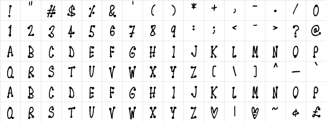 Spotsticks Regular  glyph index