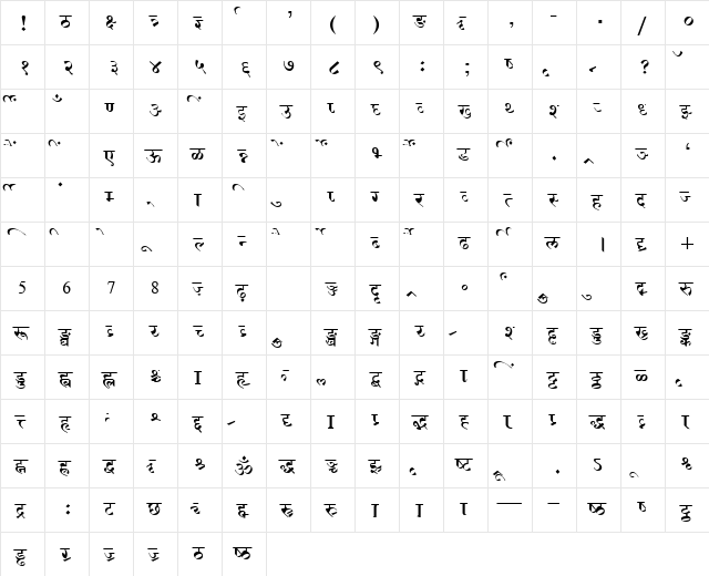 AkrutiDevMoujLight Normal  glyph index