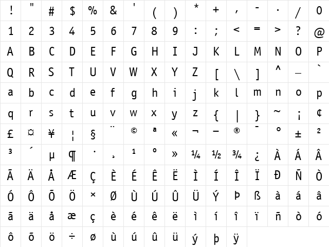 OfficinaSansBook Normal  glyph index