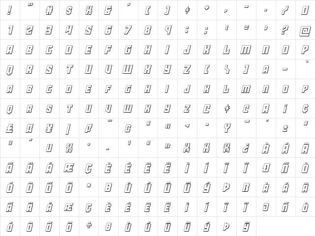 Star Guard 3D Italic Italic  glyph index