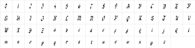 Knight Jacker Italic Knight Jacker Italic  glyph index