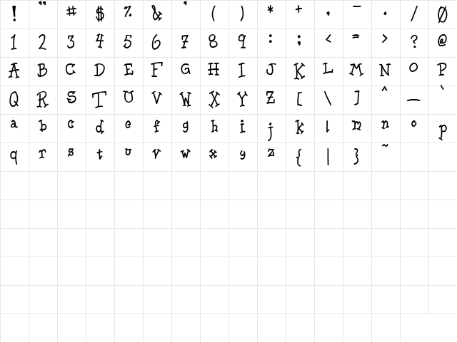 Dancer Regular  glyph index