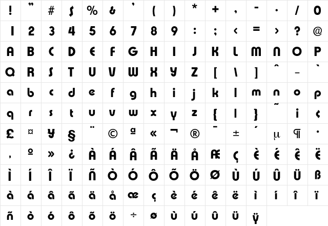 Expressa-Bold Regular  glyph index