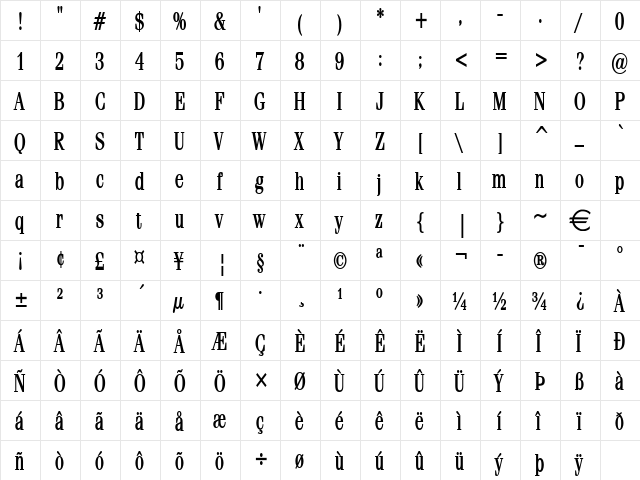 FelineThin Bold  glyph index