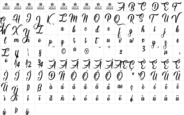Caranda Personal Use Regular  glyph index
