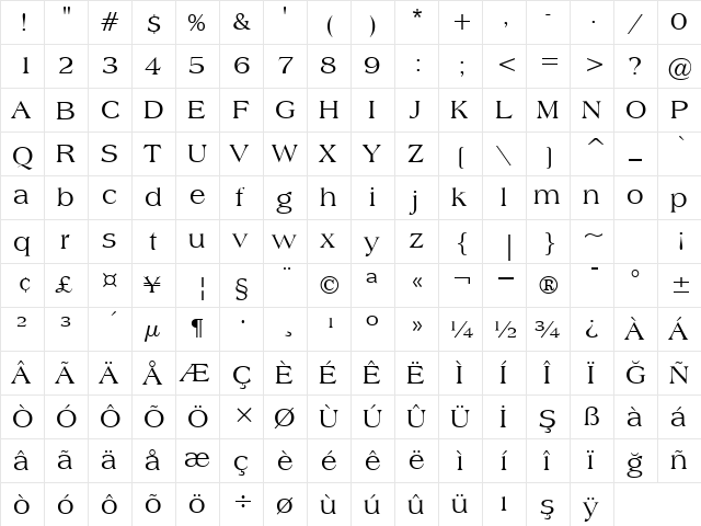 00800 Regular  glyph index