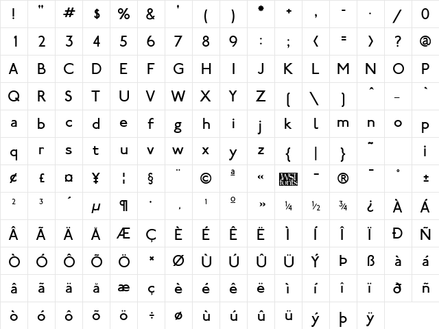 SubwayLondon Regular  glyph index