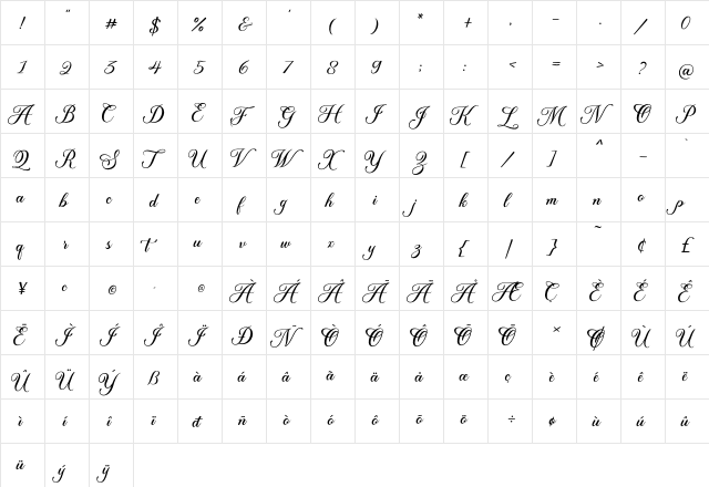 Madina Regular  glyph index