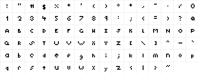 License to Pixel Standard Regular  glyph index