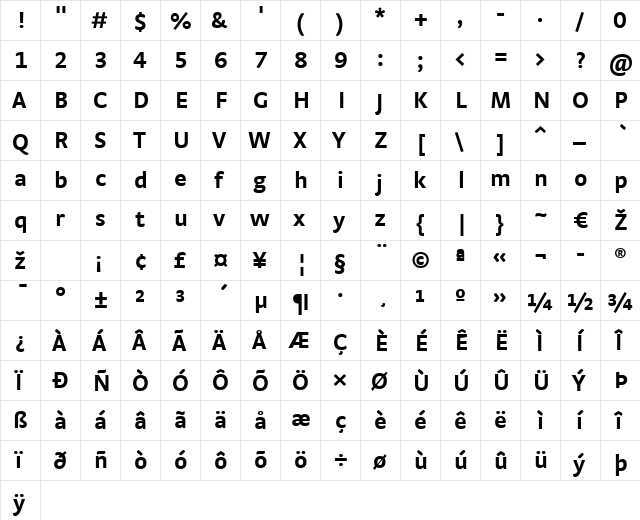 StradaTF-Bold Regular  glyph index