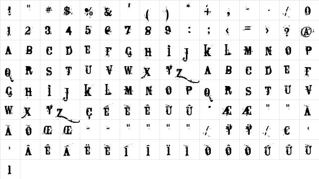 Bagpack Regular  glyph index