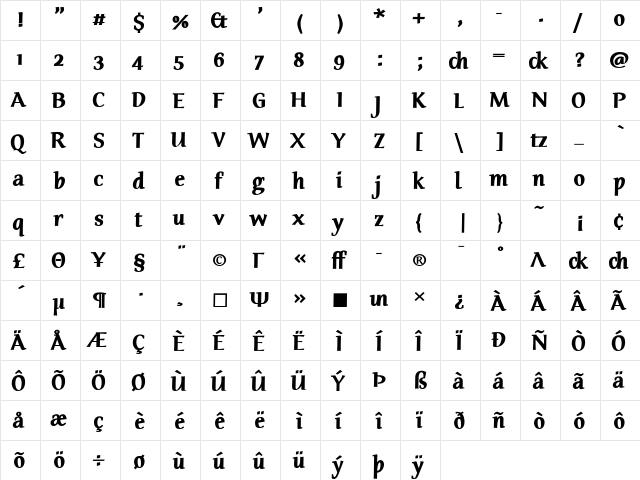 TarquiniusPlus ExtraBold  glyph index