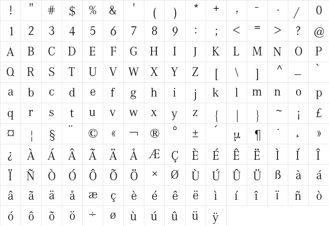 Corporate A BQ Regular  glyph index