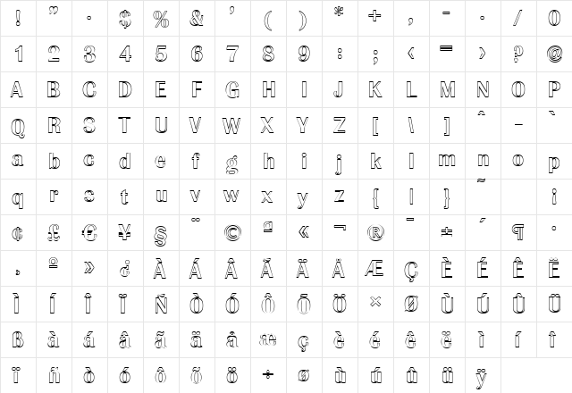 JesseBeckerOutline-Medium Regular  glyph index