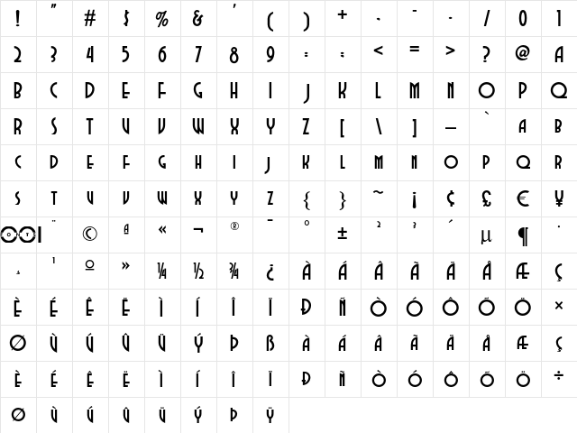Dubba Dubba NF Regular  glyph index