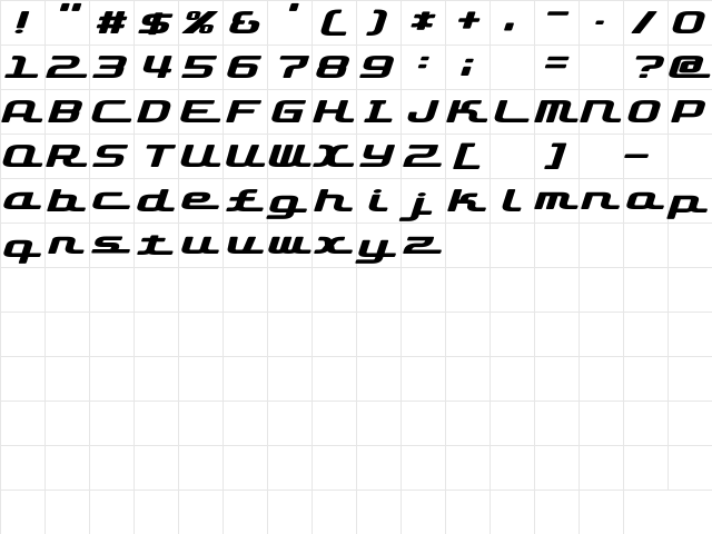 D3 Roadsterism Wide Italic Regular  glyph index