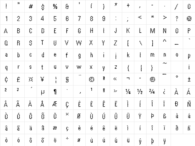 DTCRoughM58 Regular  glyph index