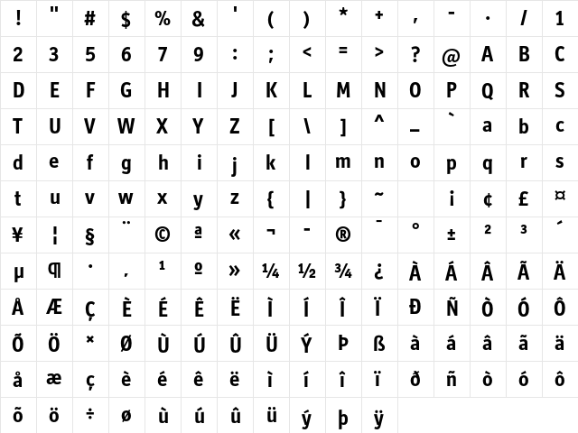 Officina Display ITC Std Bold  glyph index