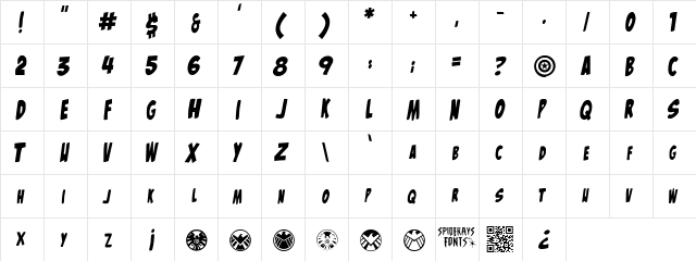 The Mighty Avengers Regular  glyph index