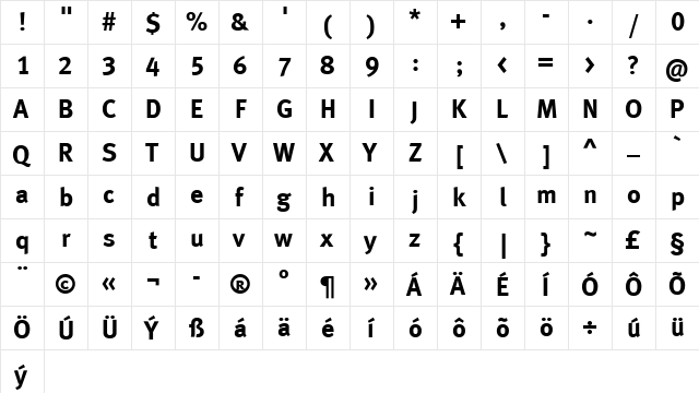 MetaBoldCELF Roman  glyph index