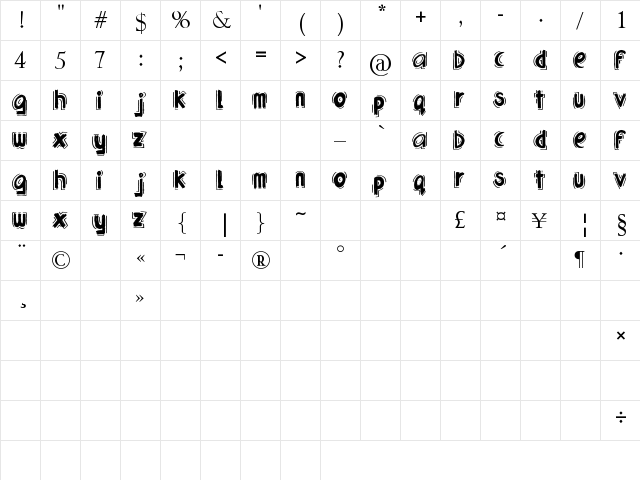 Trash Talk Regular  glyph index