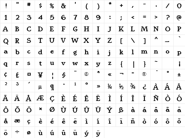 KampIngrianaH Bold  glyph index