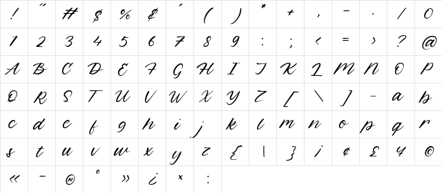 Hippotail Regular  glyph index