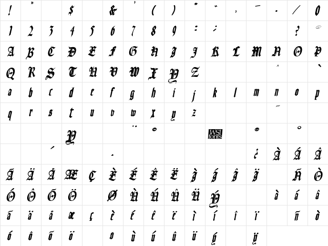 Fains BoldItalic  glyph index