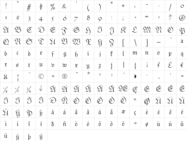 Monarchia Swash Regular  glyph index