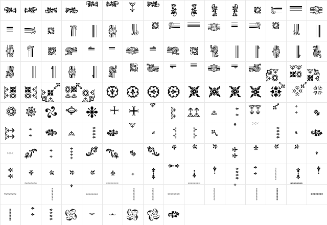 Baroque Borders PT Version B  glyph index