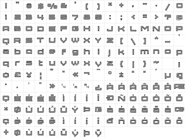 Membra Regular  glyph index