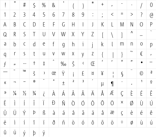 Corpid Cd LF Light  glyph index