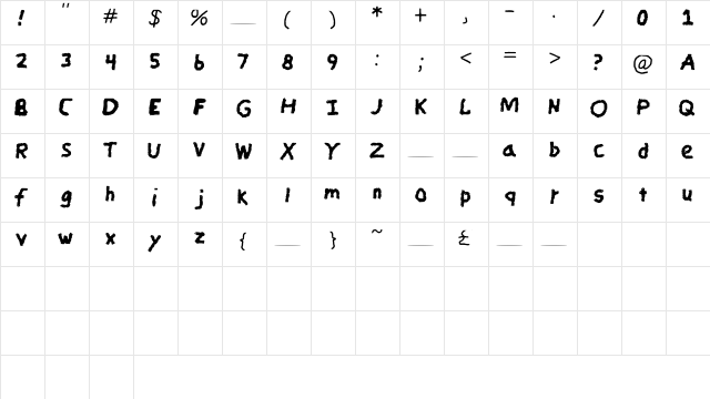 CandyCrayon Medium  glyph index
