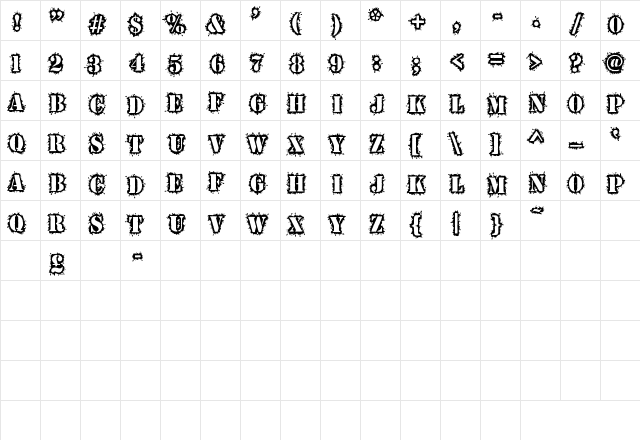 War Wound Regular  glyph index