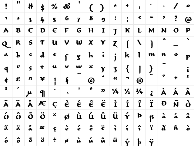 CarlinScript LT Std Bold Regular  glyph index