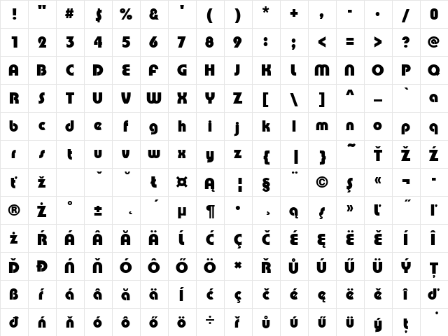 PumpDEEBol Regular  glyph index