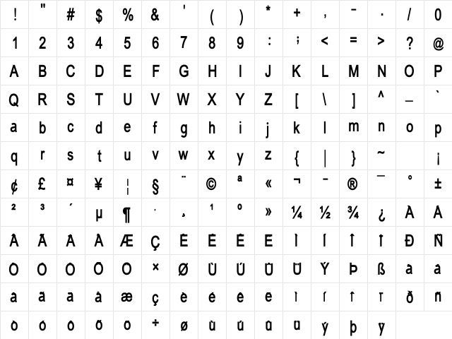 Tempest Regular  glyph index